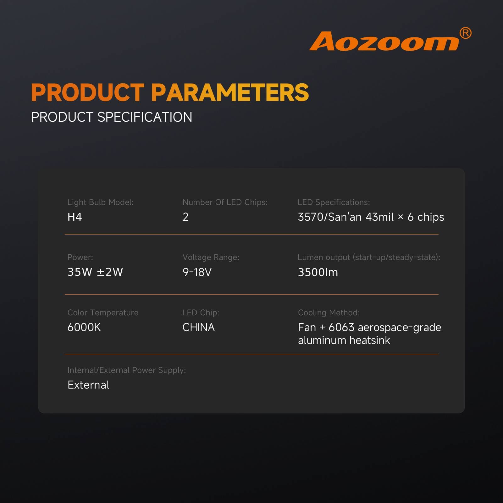 Aozoom Z-100 Series H4 LED Bulbs, Brightness 7000LM 70W thumbnail 4