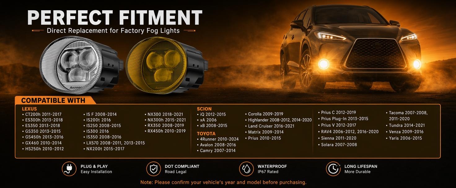 Aozoom F35 Series 3.5-inch Toyota Fog Lights, Bi-Beam, White Light 6000K detail 11